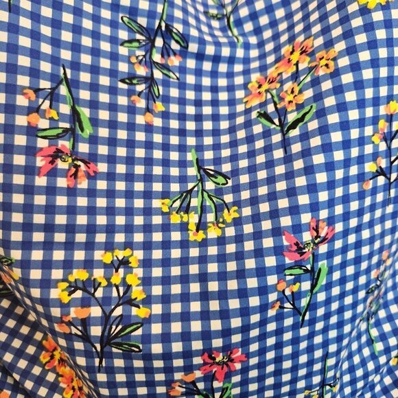 LANDS' End Size 16 Gingham Blue Check with Floral Print Tankini Top - Picture 3 of 9